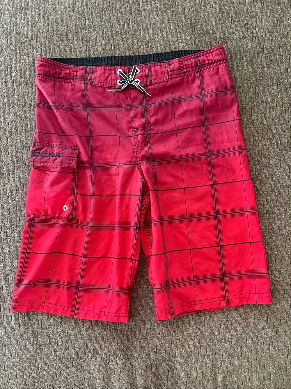 Boys kids youth swim shorts swim trunks board shorts red long cargo large 14/16